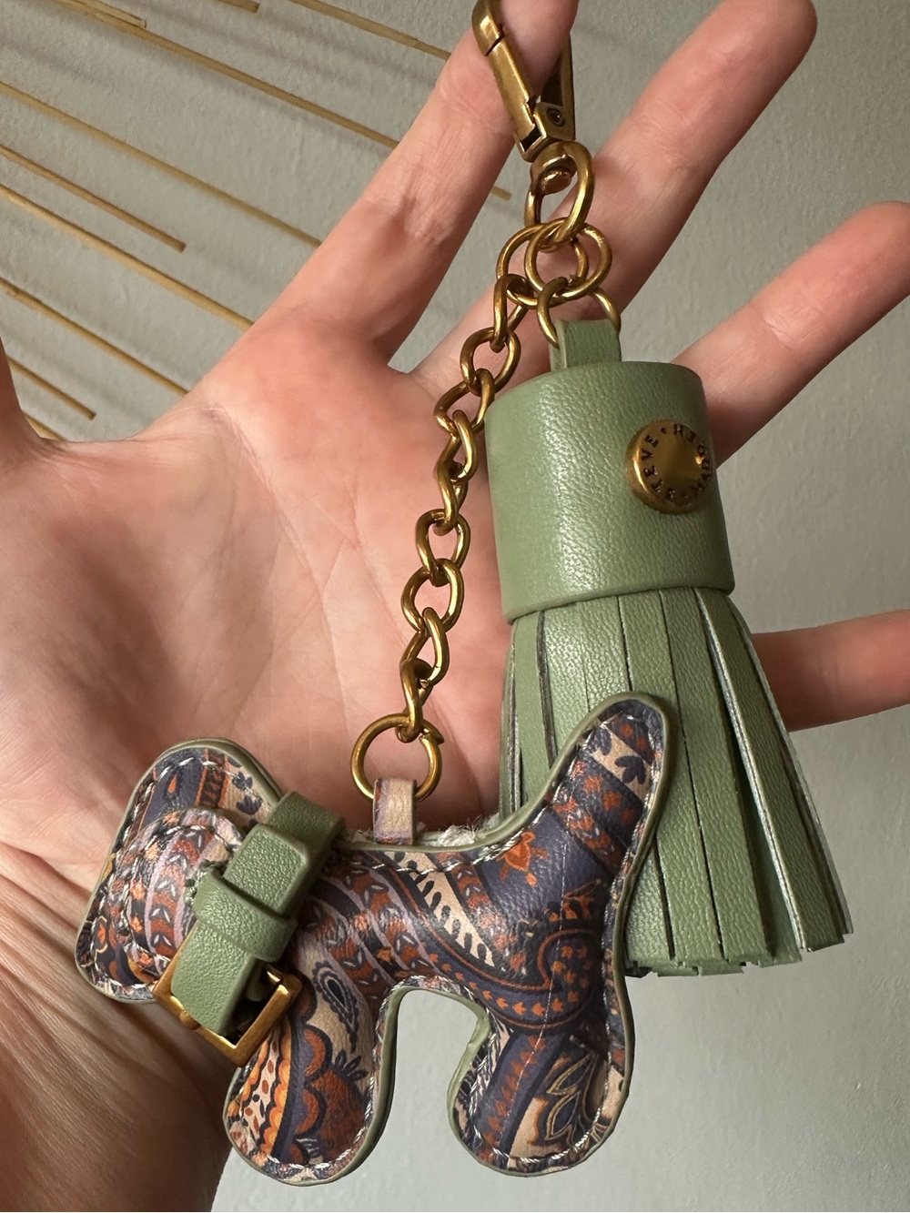 Steve Madden Mint Green Tassel & Patterned Dog Bag Charm Keychain NWOT - Picture 5 of 5